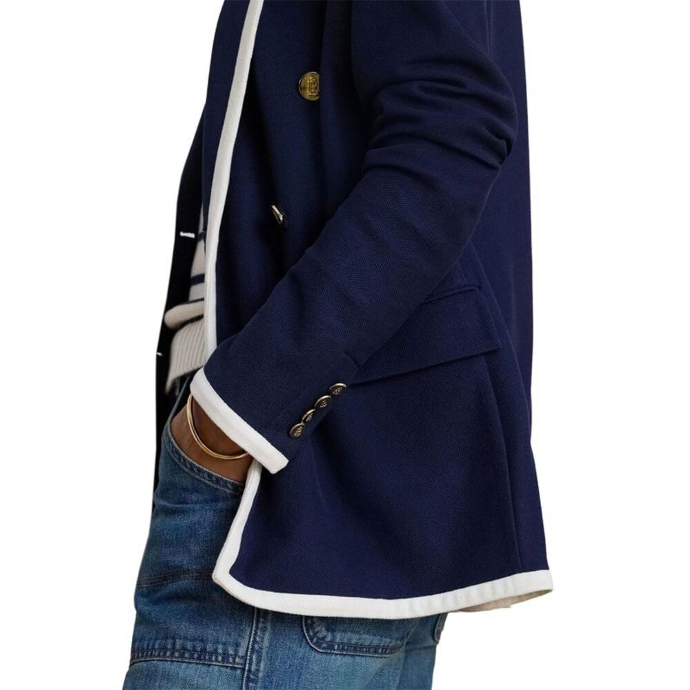 Lauren Ralph Lauren Womens Two-Tone Double-Breasted Piqué Blazer 12 Navy/White - Picture 4 of 6